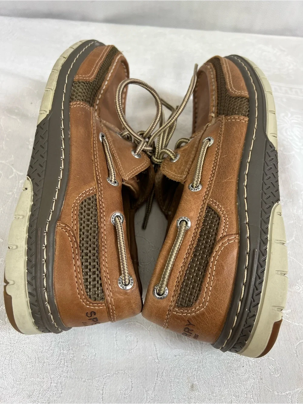 Sperry Men’s Deck Boat Shoes Brown Leather Lace Up 8👍
